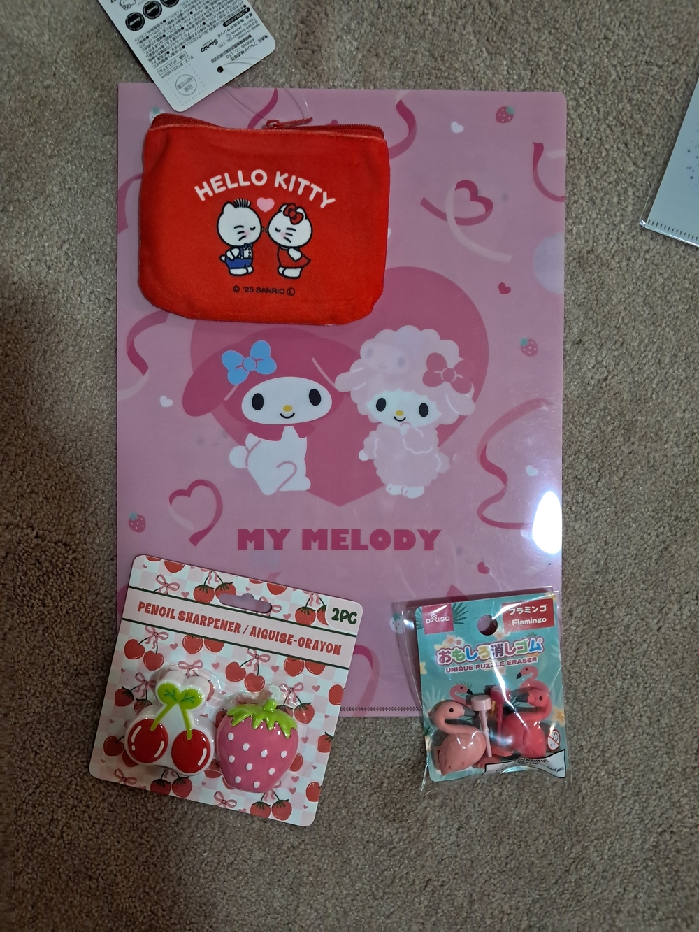 My Melody Pink Character File Folder with Hello Kitty Red Pouch